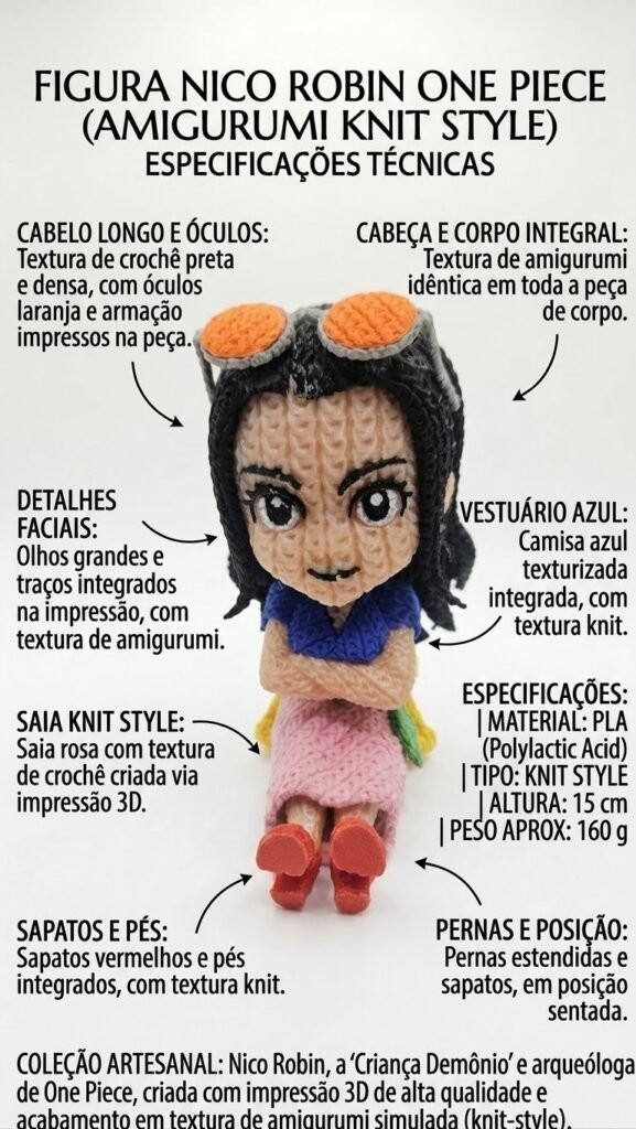 Nico Robin de One Piece no estilo Amigurumi de 12 cm