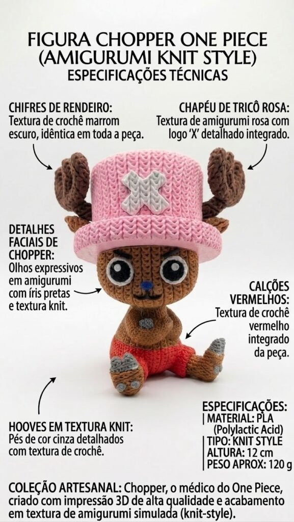 Tony Tony Chopper de One Piece Amigurumi impresso em 3D