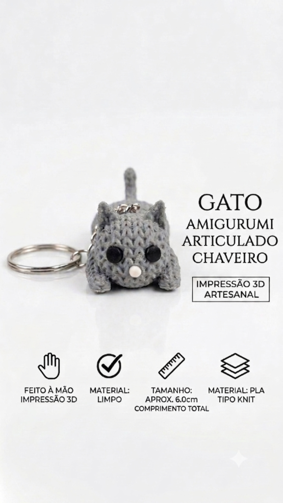 Gato Amigurumi articulado chaveiro