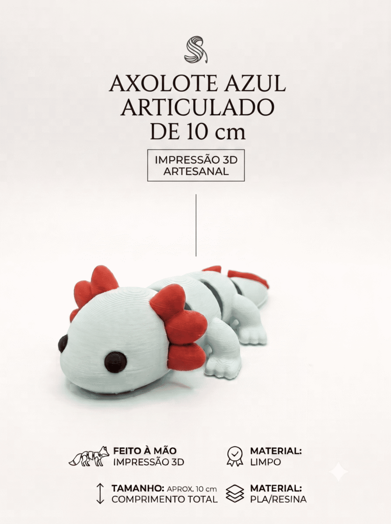 Axolote Azul articulado chaveiro